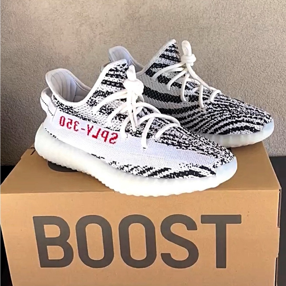 Adidas Yeezy Boost 350 V2 Black and White with Red Detail